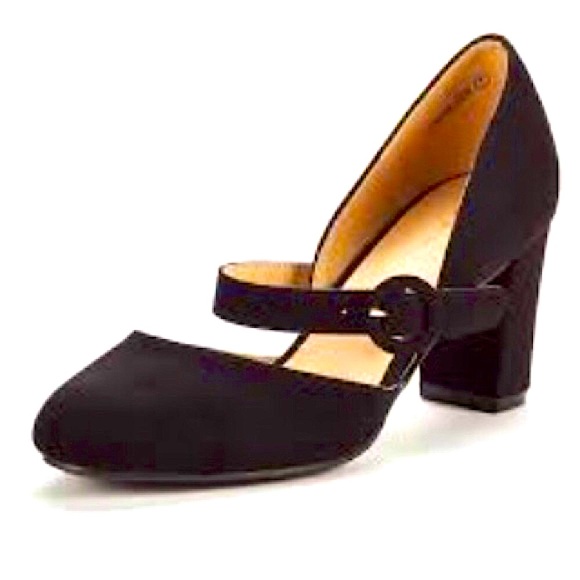 NEW Suede Feel Mary Jane Sexy Little Black Heels - Picture 2 of 7